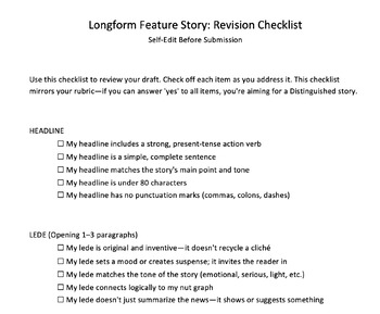 Journalism: Longform Feature Writing Bundle | Rubric, Exemplar & Scaffolds 9-12
