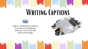 Journalism: Caption Writing Slideshow | Two-Sentence Formula | Grades 9-12