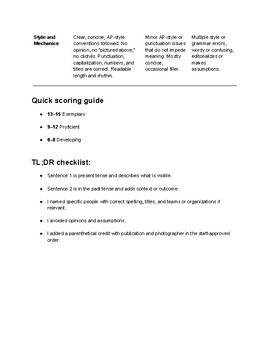 Journalism: Caption Writing Rubric & Student Checklist | Grades 9-12