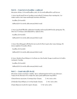 Journalism: Headlines & Subheads Worksheet & Answer Key | Grades 9-12