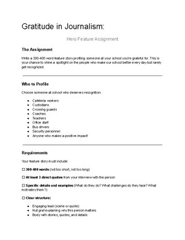 Gratitude Journalism: Hero Feature Writing Assignment | Grades 7-12