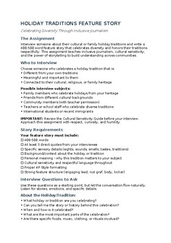 Holiday Traditions Feature Story Assignment | Inclusive Journalism | 7-12