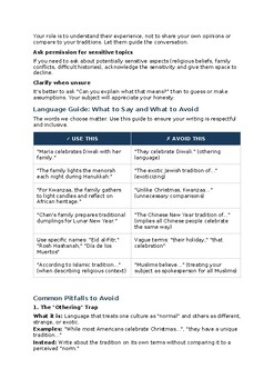 Holiday Traditions Feature Story Assignment | Inclusive Journalism | 7-12
