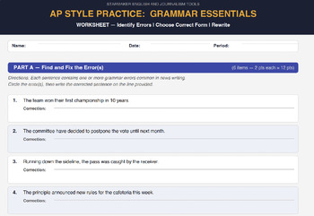 Journalism: AP Style Grammar Essentials | Worksheet & Answer Key