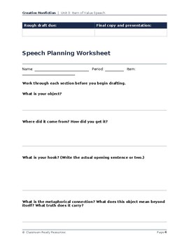 Item of Value Speech — CNF Unit 3 Culminating Assessment