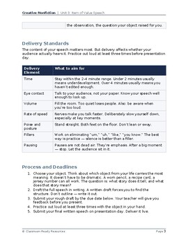 Item of Value Speech — CNF Unit 3 Culminating Assessment