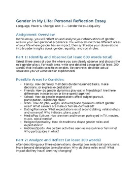 Gender Roles & Equality Unit: "A Doll's House" Essays & Personal Reflection