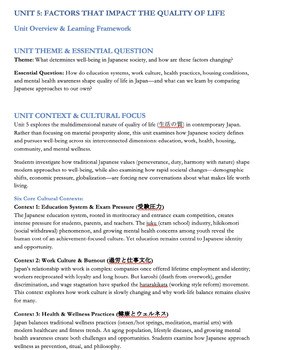 AP Japanese Language and Culture: Unit 5: Quality of Life in Japan