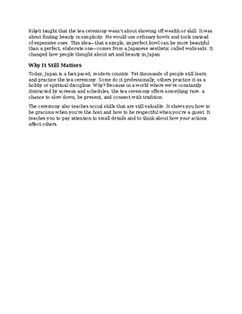 Japanese Tea Ceremony Reading & Comprehension Questions