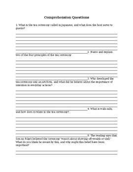 Japanese Tea Ceremony Reading & Comprehension Questions