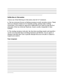 Japanese Tea Ceremony Reading & Comprehension Questions