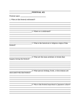 Japanese Festivals Webquest: Research Guide for 3 Major Celebrations
