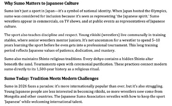 Sumo Wrestling: Reading, Questions & Cultural Reflection