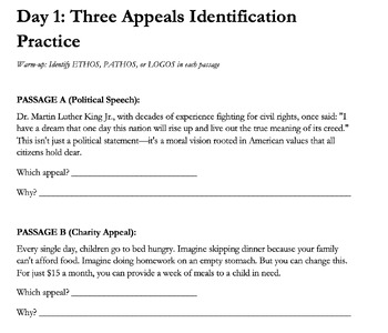 AP Lang Unit 2: Rhetorical Appeals Ethos Pathos Logos | High School