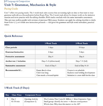 AP Lang Unit 7: Grammar, Mechanics & Style | AP Language Writing